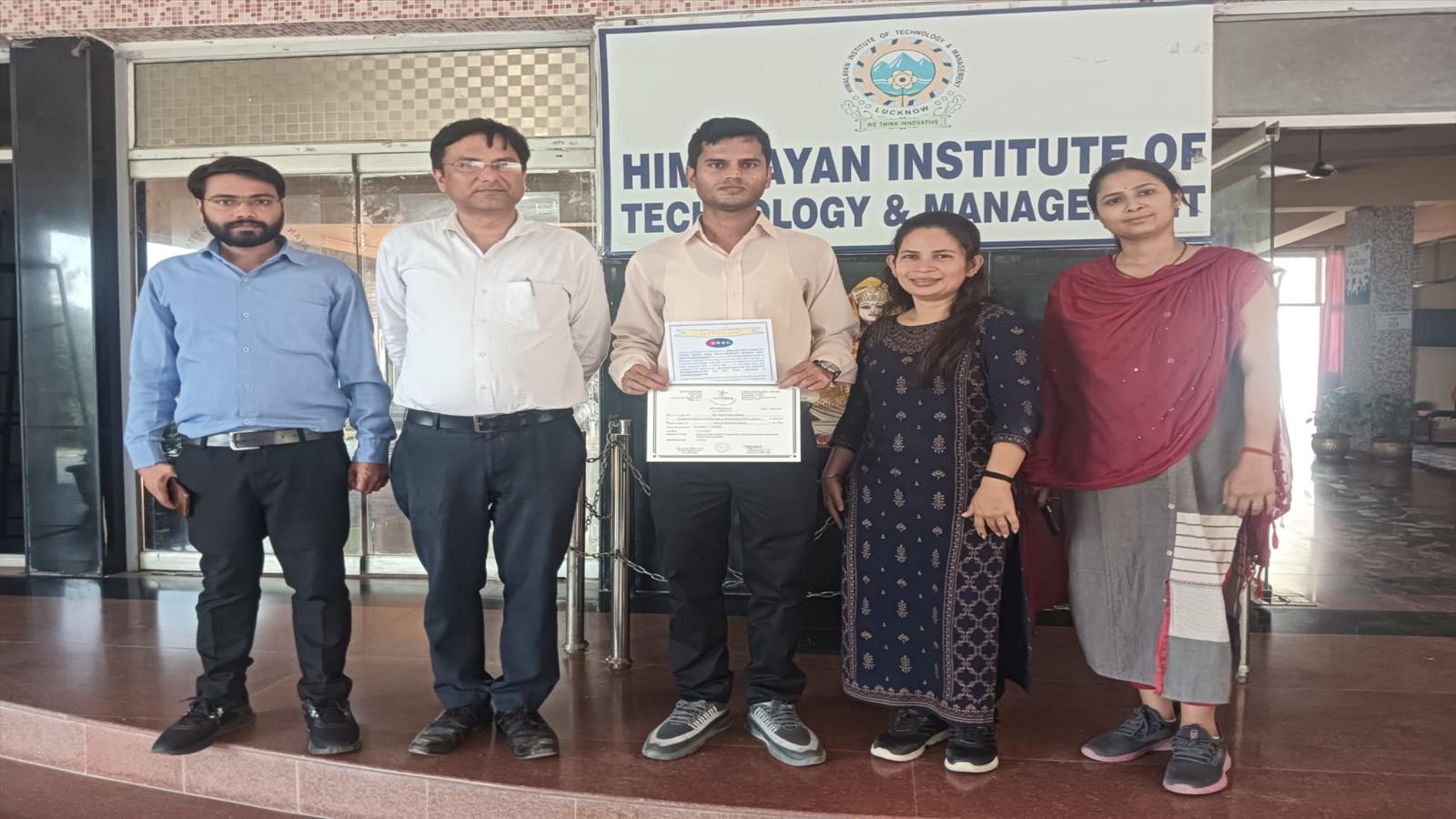 ECE Dept Congratulates their final year student Vishal Kumar Pandey, who have successfully completed his assigned Projet at ISRO on: Single Axis Rate Control Of Stepper motor using microcontroller interface with wireless data acquisition